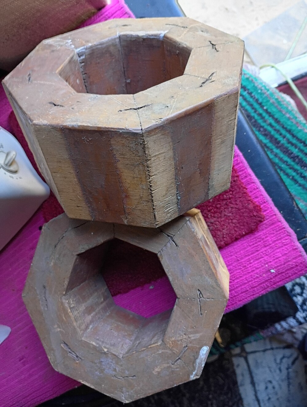 Rustic Brown Octagonal Wooden Thick Large Pieces Set of 2